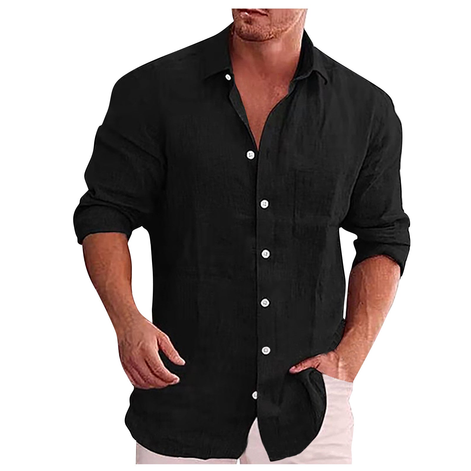 Men's Linen Shirt Casual with Turn-Down Collar-1