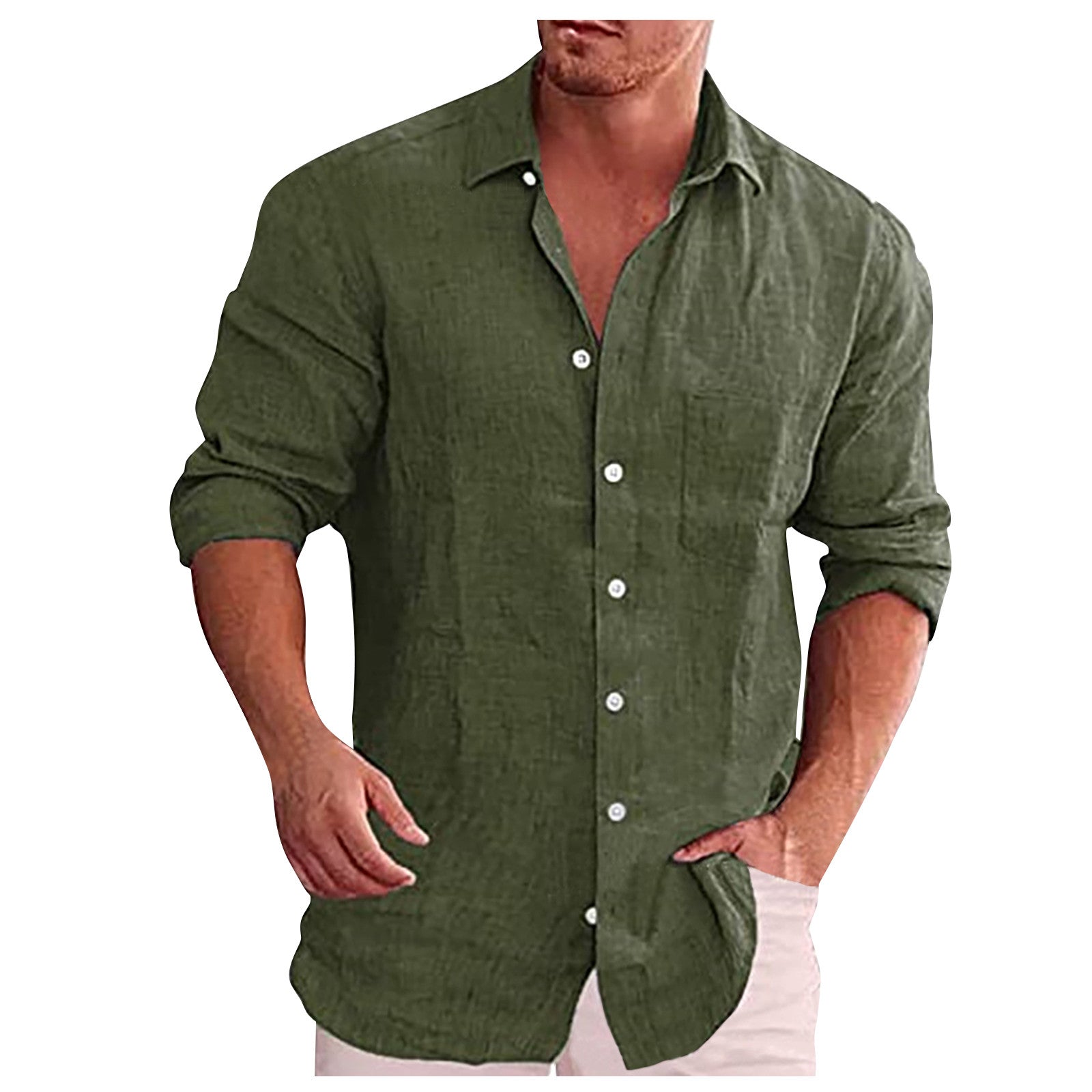 Variant image for Men's Linen Shirt Casual with Turn-Down Collar-26