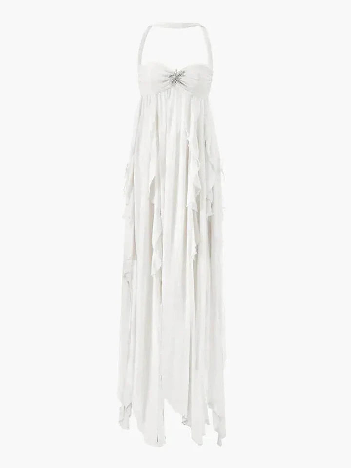 Women's White Lace Ruffle Dress-1