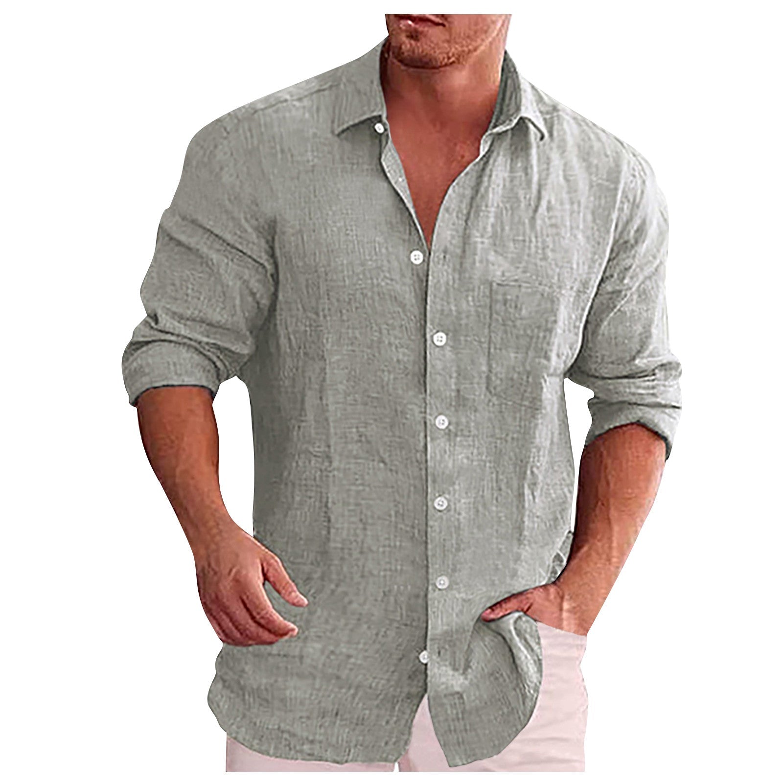 Variant image for Men's Linen Shirt Casual with Turn-Down Collar-16