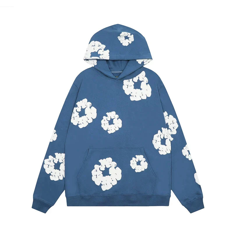 Men's Denim Hoodie with Floral Patterns-2