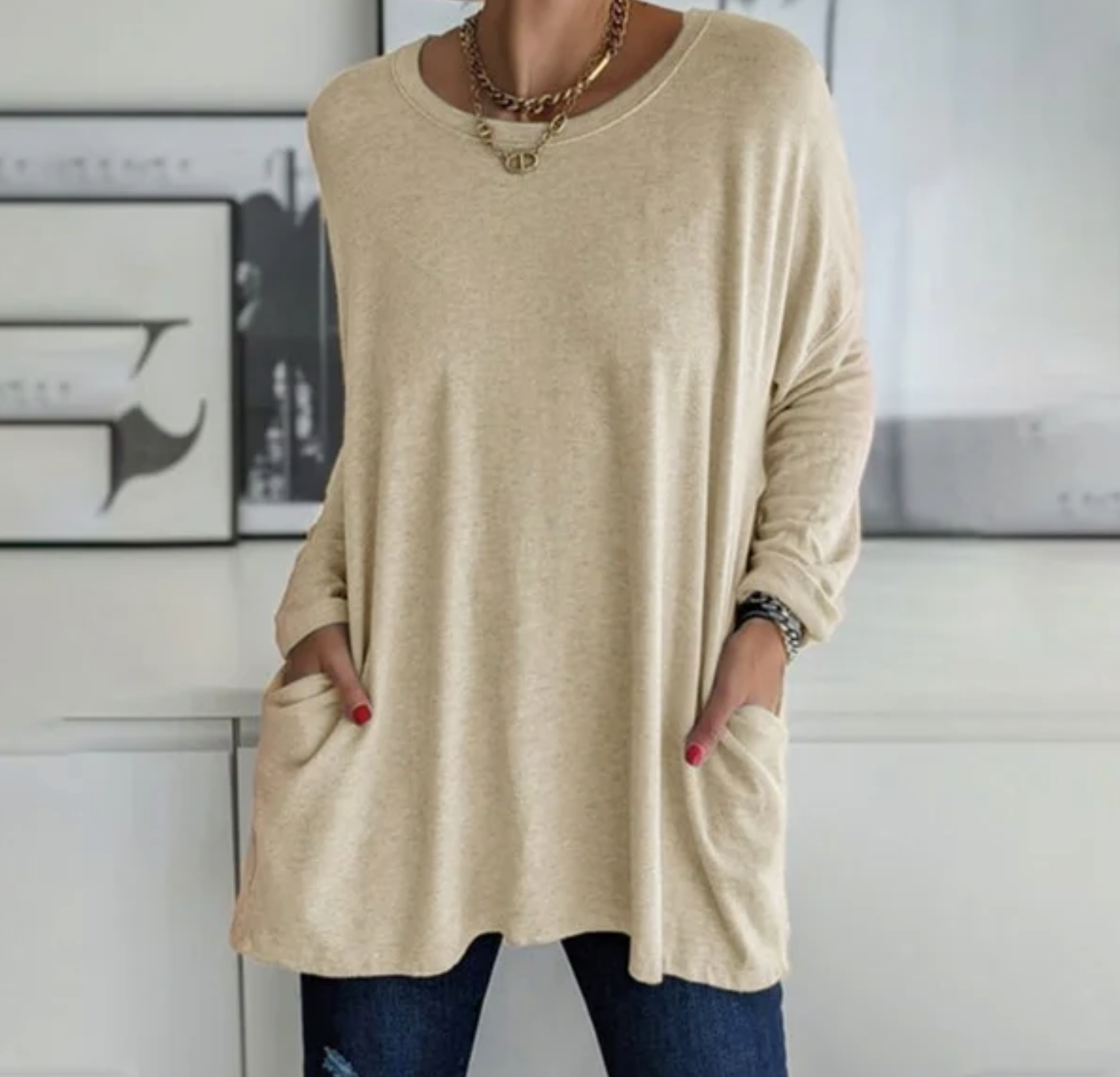 Women's Long-Sleeved Top Cotton-1