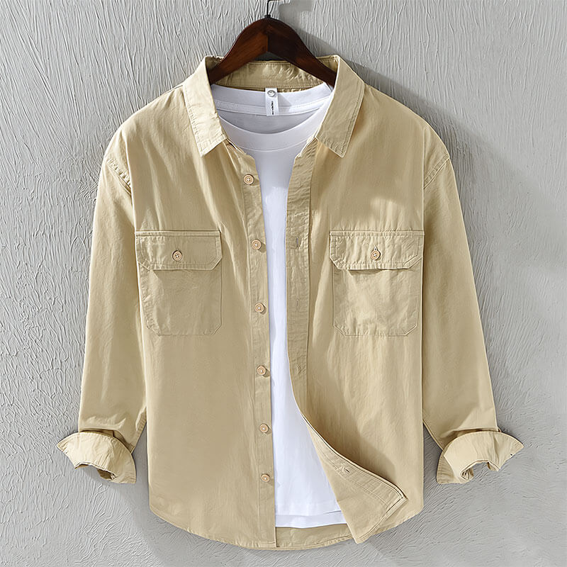 Men's Casual Shirt Cotton Long Sleeve with Pockets-1