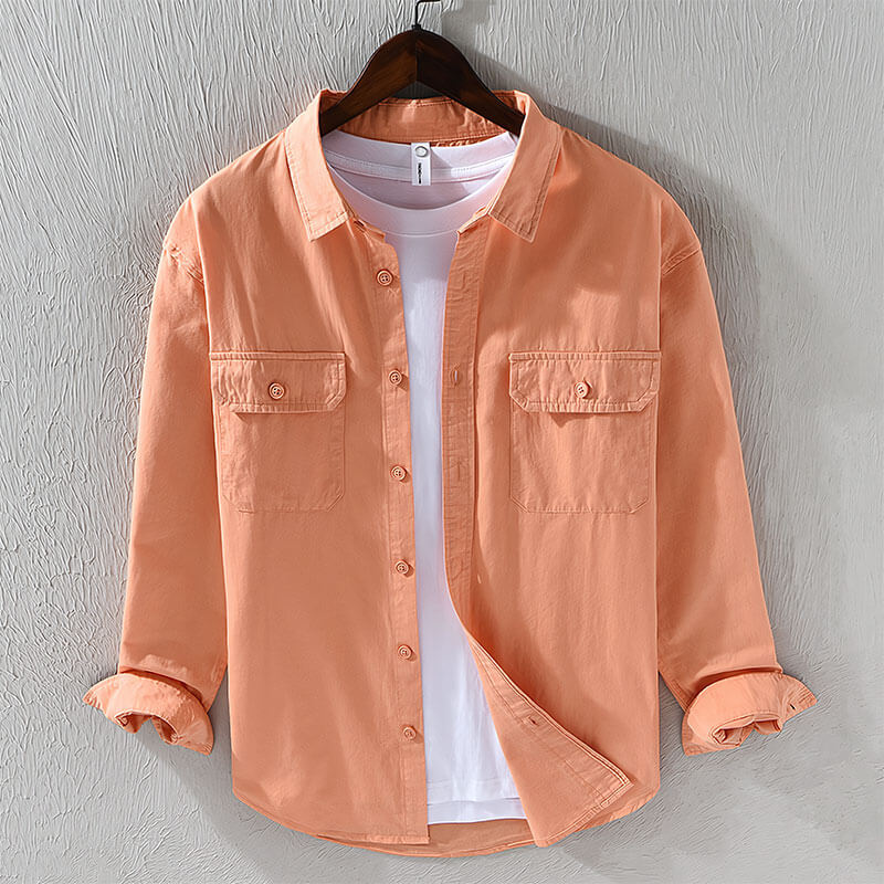 Men's Casual Shirt Cotton Long Sleeve with Pockets-2