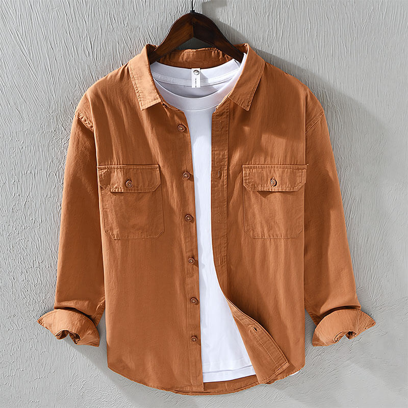 Variant image for Men's Casual Shirt Cotton Long Sleeve with Pockets-16