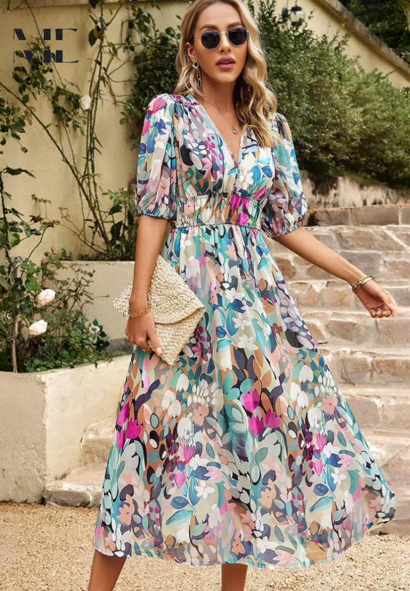 Women's Lightweight Floral Summer Dress-5