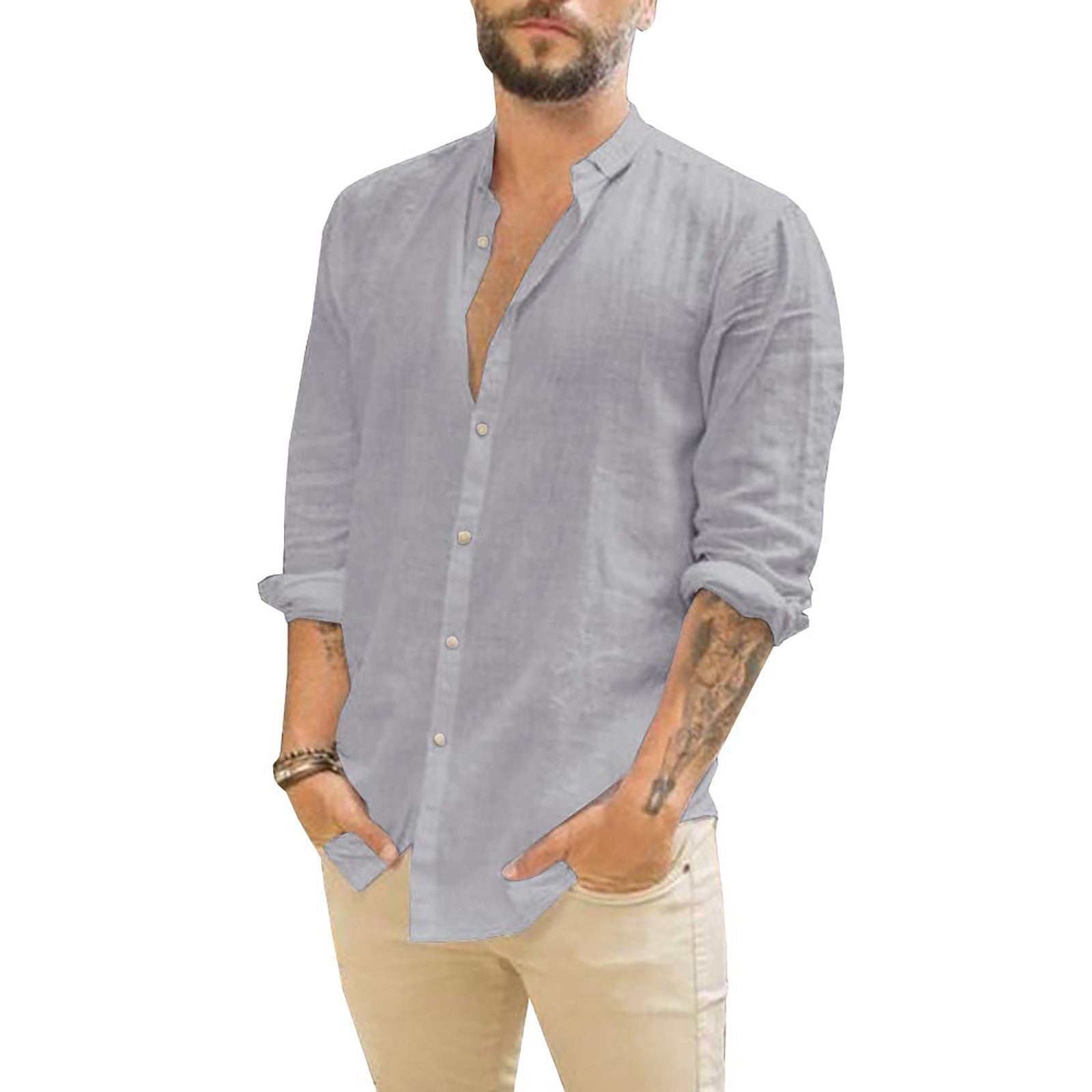 Variant image for Men's Linen Shirt Casual Breathable Lightweight-21