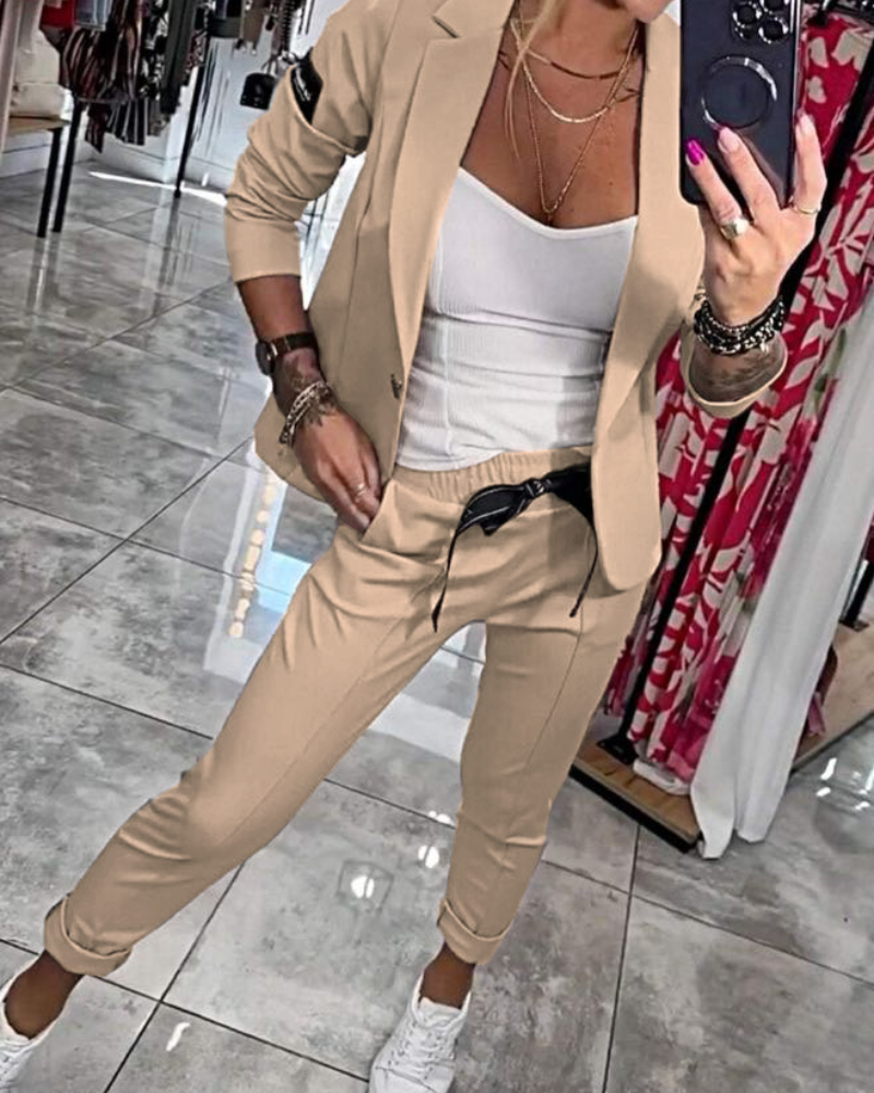 Women's Cotton Three-Piece Set Top Jacket Pants-1
