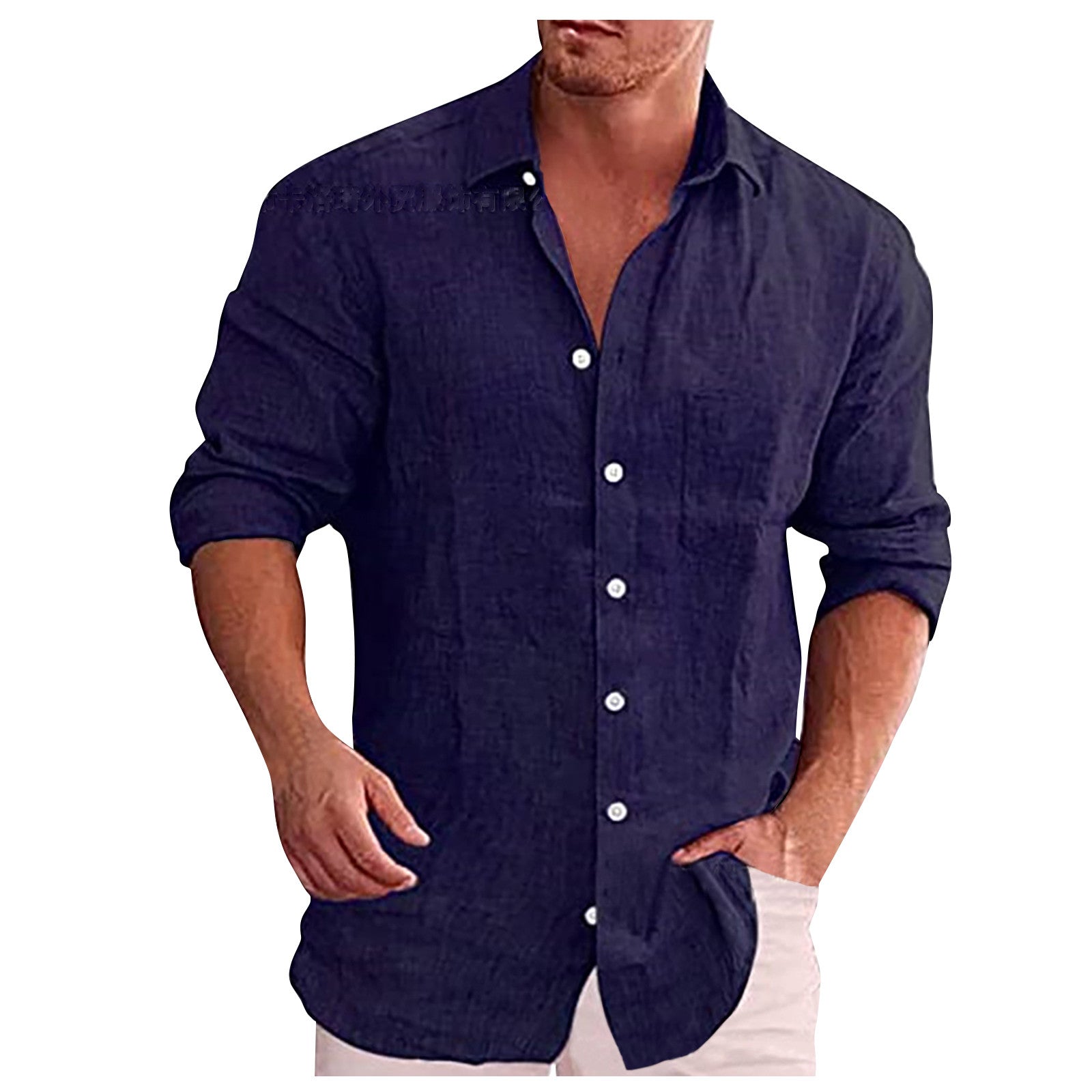 Variant image for Men's Linen Shirt Casual with Turn-Down Collar-6