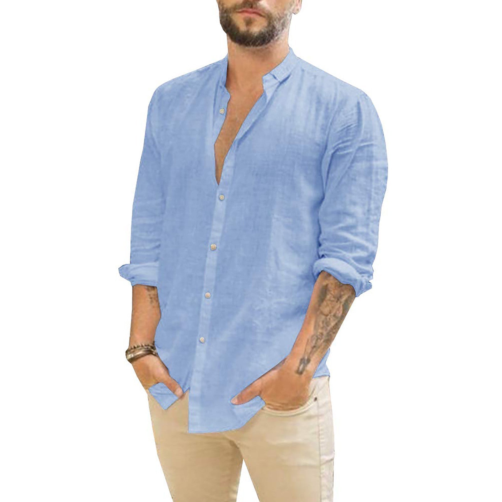 Men's Linen Shirt Casual Breathable Lightweight-5