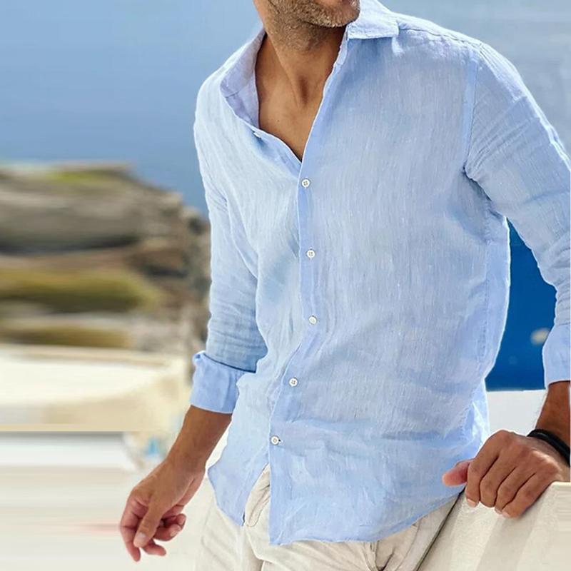 Men's Long Sleeve Shirt Linen Cotton Blend-2