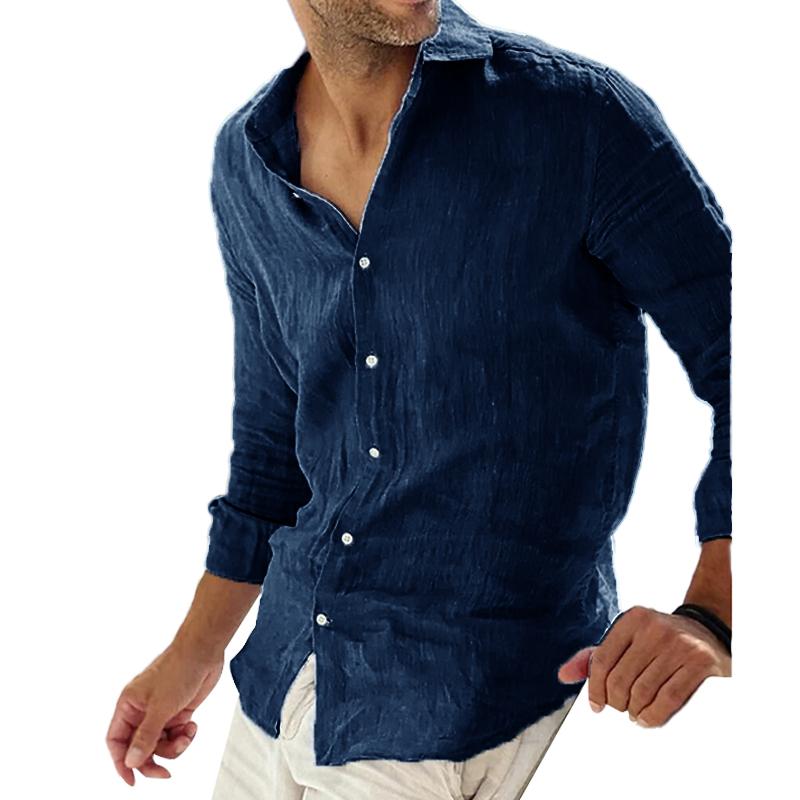 Men's Long Sleeve Shirt Linen Cotton Blend-1