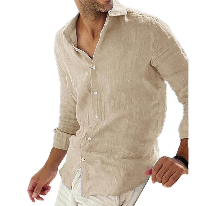 Men's Long Sleeve Shirt Linen Cotton Blend-6