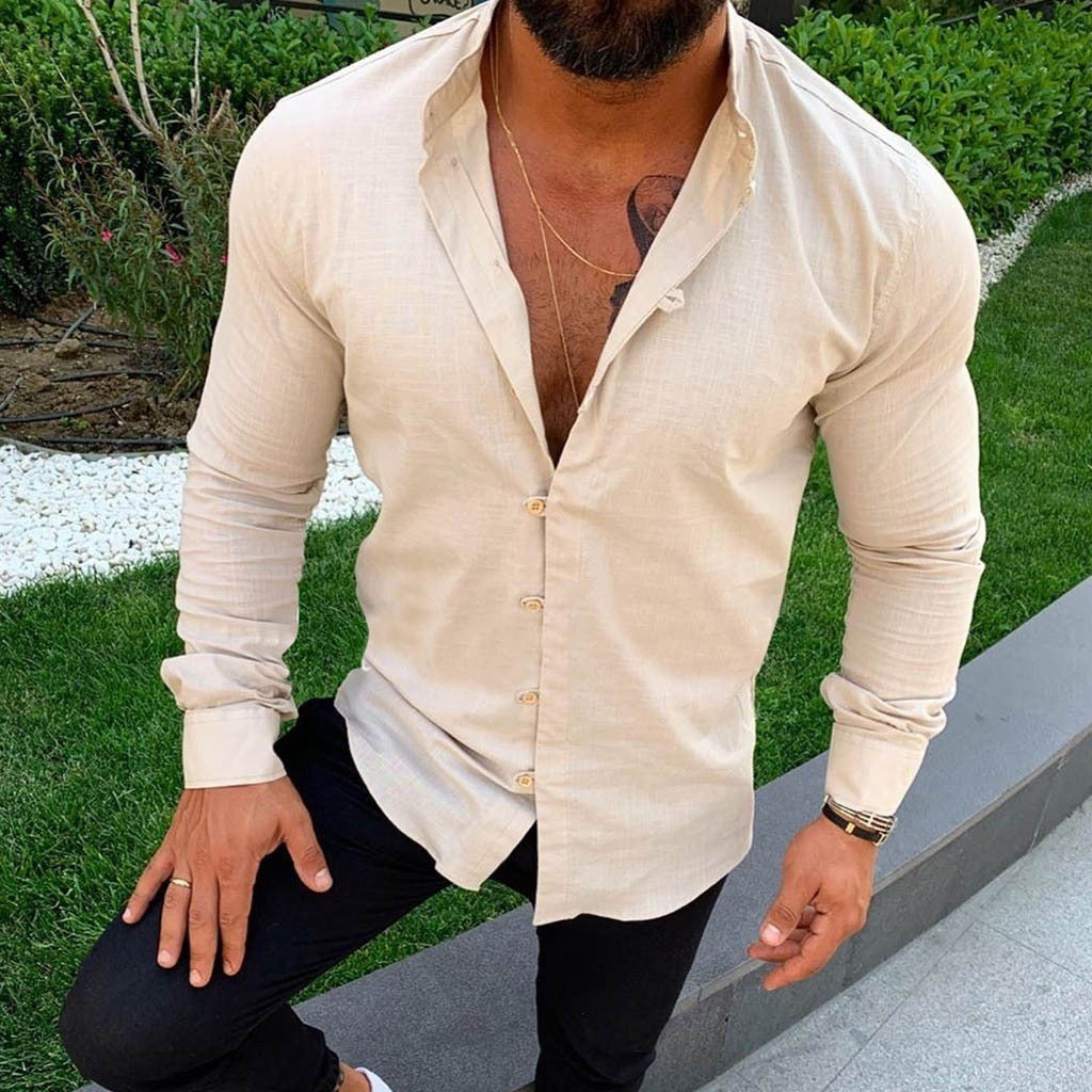 Men's Linen Shirt Casual Lightweight Breathable-3
