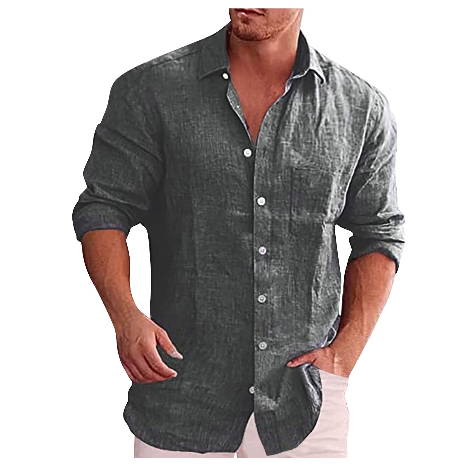Variant image for Men's Linen Shirt Casual with Turn-Down Collar-25