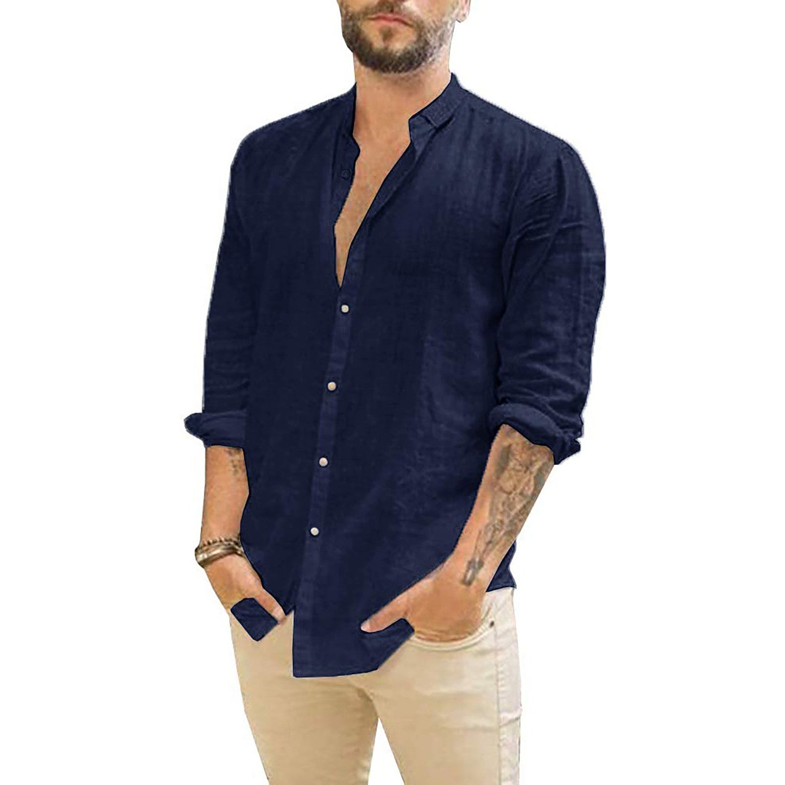 Men's Linen Shirt Casual Breathable Lightweight-1