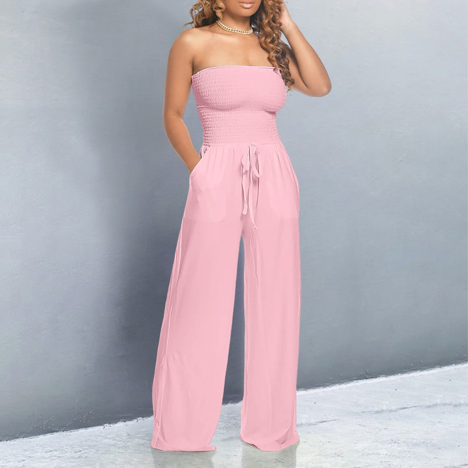Women's Off-Shoulder Jumpsuit Cotton Wide Leg-1