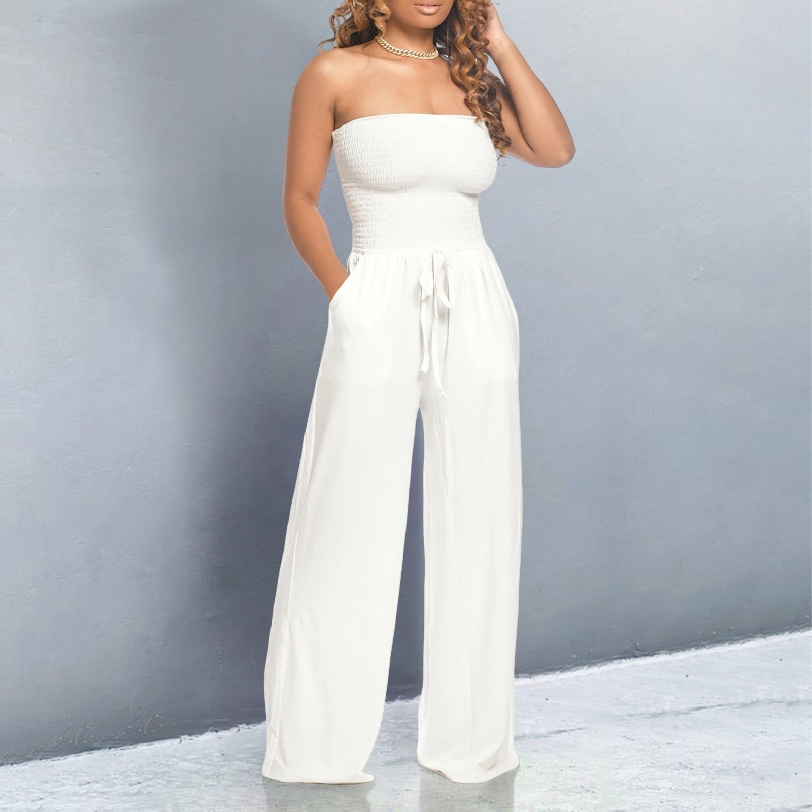 Women's Off-Shoulder Jumpsuit Cotton Wide Leg-2