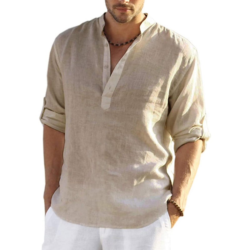 Men's Linen Shirt Solid Color Lightweight Breathable-2